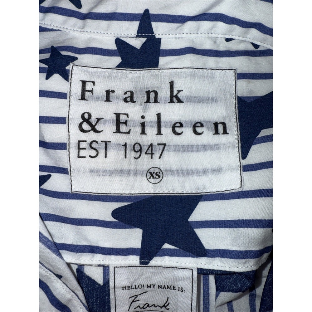Frank & Eileen Frank Shirt XS Blue White Striped Star Print Cotton Button Up - Picture 4 of 9